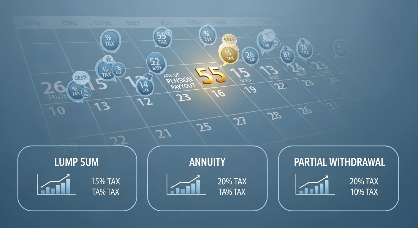 만 55세 이후 연금 수령 시점과 연금 소득세율을 시각적으로 나타낸 이미지, 은퇴 후 자금 계획.