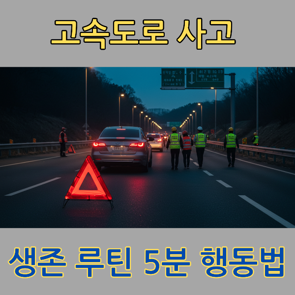 고속도로에서 사고처리하는 안전요원들 이미지