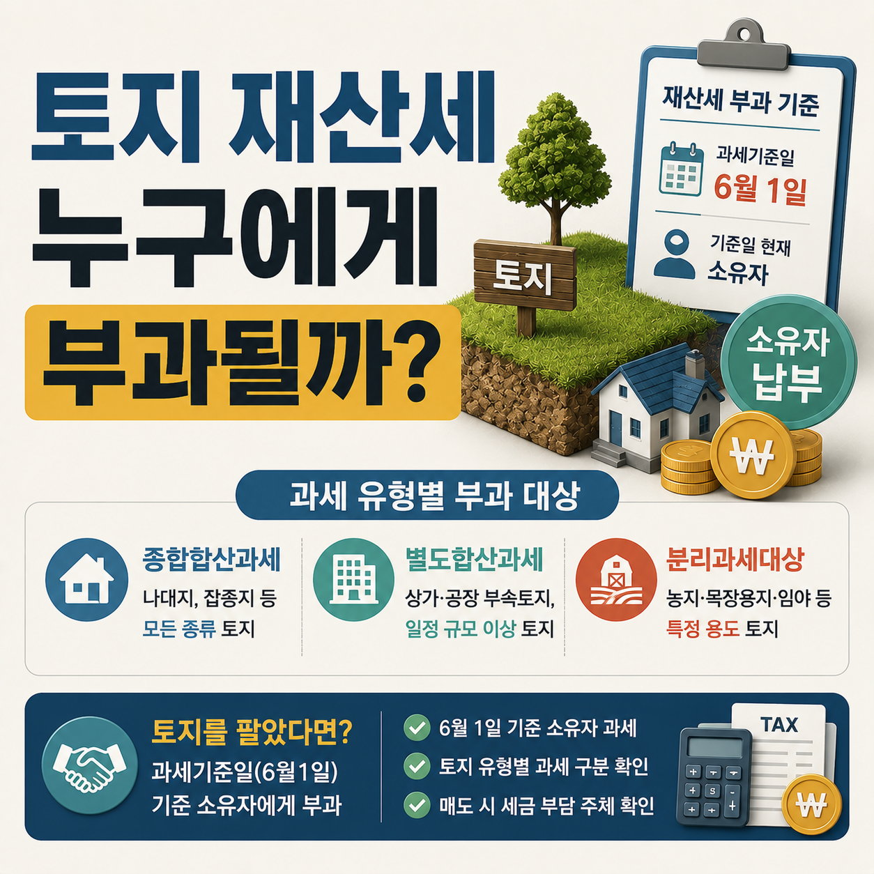 토지 재산세 부과 대상을 안내하는 이미지