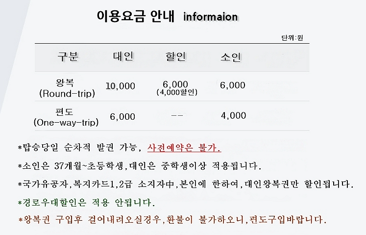 케이블카 이용요금