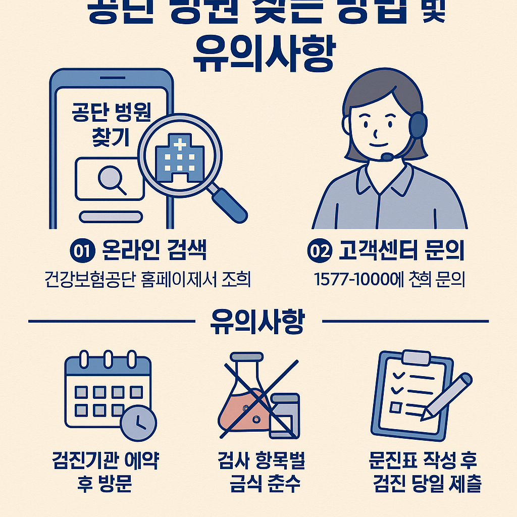 건강검진 공단 병원 찾는 방법 및 유의사항 인포그래픽