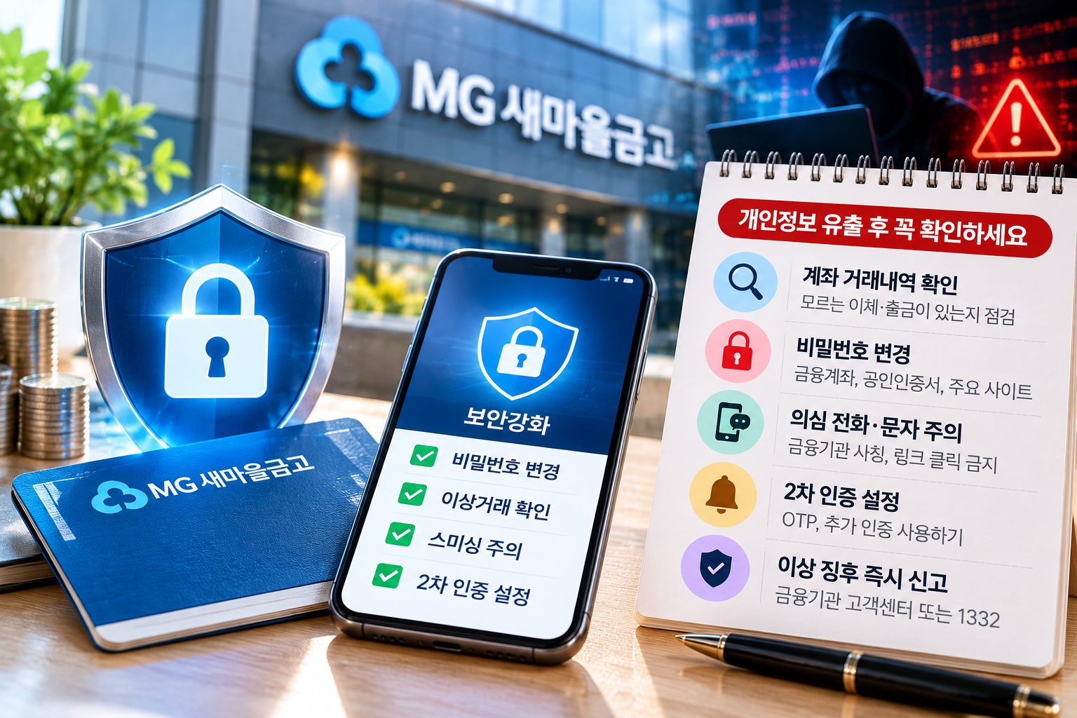 금융권 해킹과 개인정보 보호를 상징하는 보안 이미지