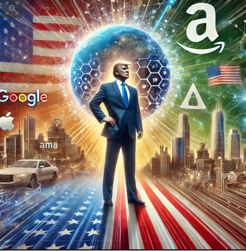 챗GPT로 생성한 '도널드 트럼프 전 미국 대통령이 재집권하면서 빅테크 기업들의 규제가 대폭 완화할 전망'을 담은 AI 이미지