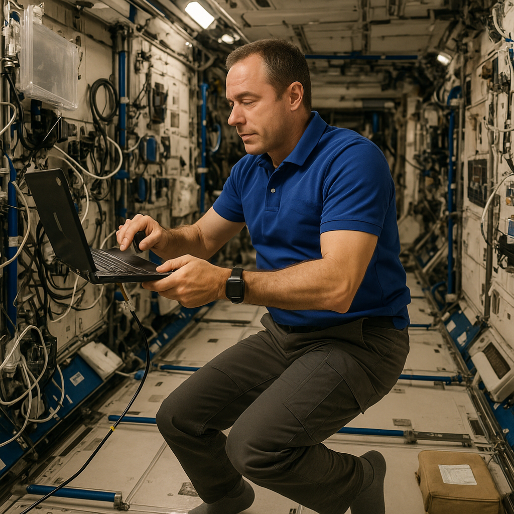 국제우주정거장 내부에서 생활하는 우주비행사의 모습