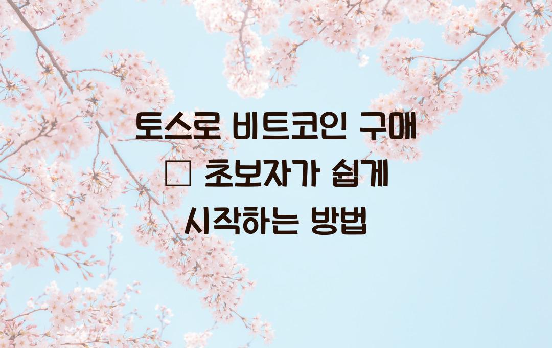 토스로 비트코인 구매 – 초보자도 따라할 수 있는 쉬운 방법