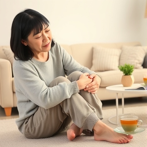 퇴행성관절염으로 무릎이 아픈 여성