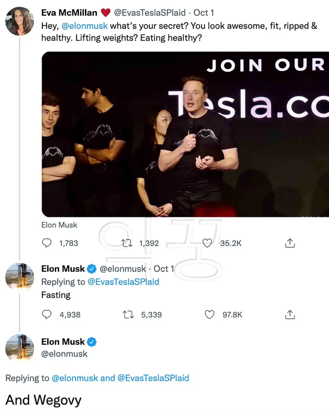 일론에게 체중감량 방법을 질문한 트위터 내용
