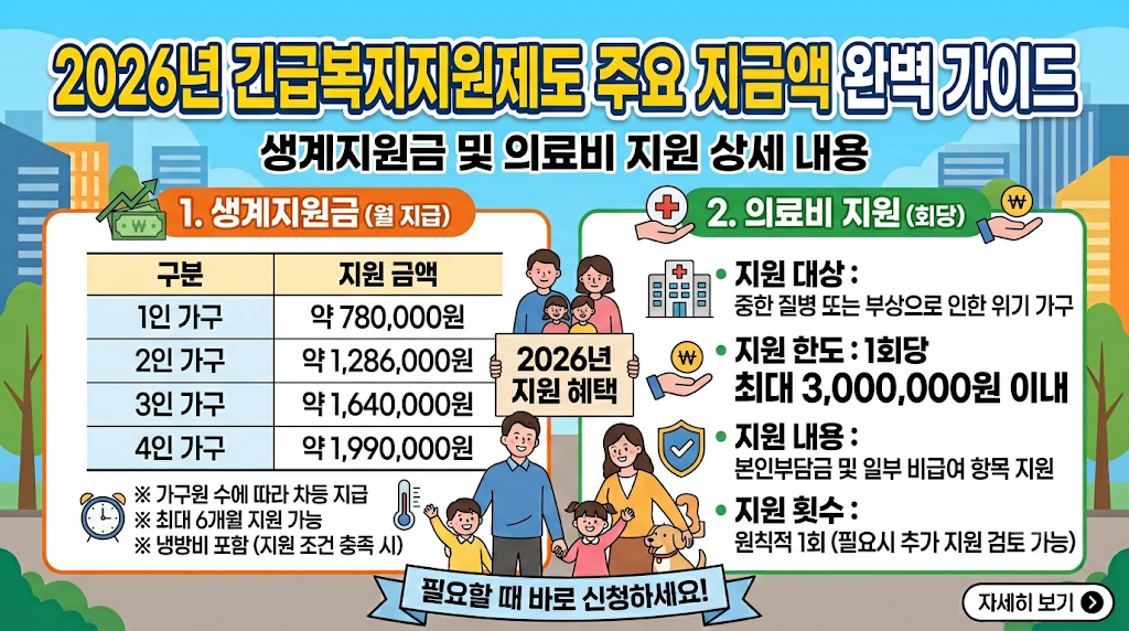 2026년 긴급복지지원제도 주요 지급금액 및 혜택
