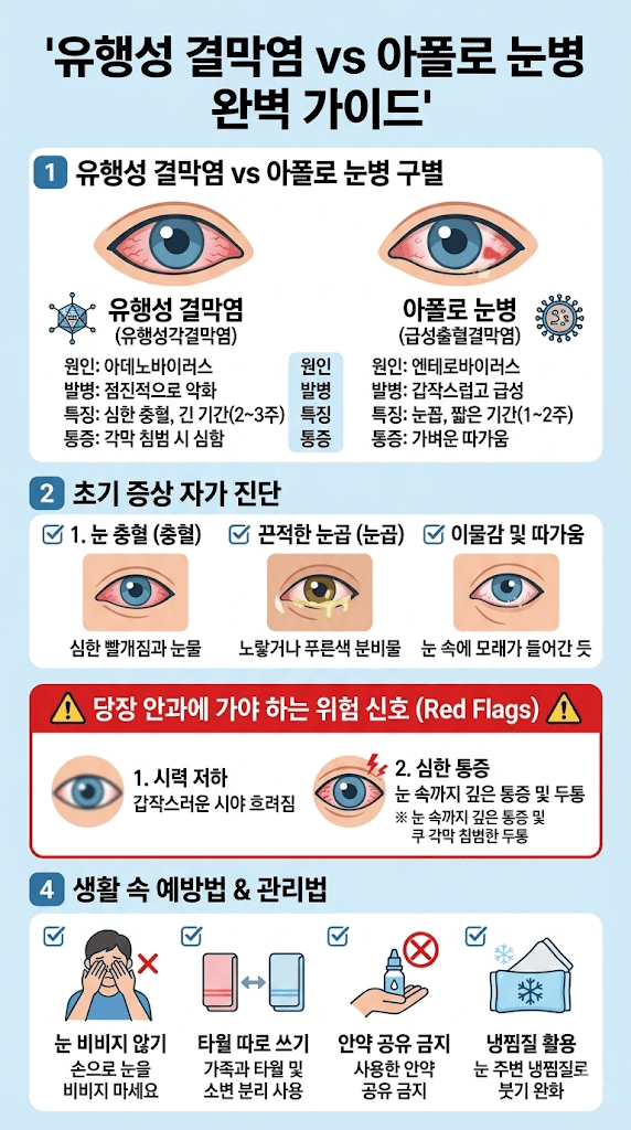 유행성 결막염과 아폴로 눈병 구별법