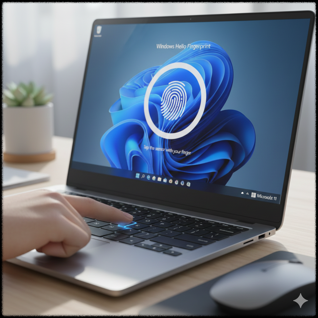 윈도우 11에서 Wndows Hello 지문 인식을 설정하는 장면