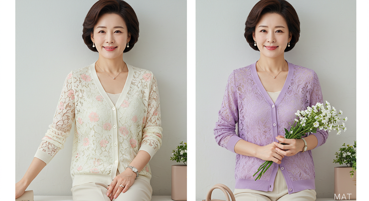 중년여성 봄 가디건