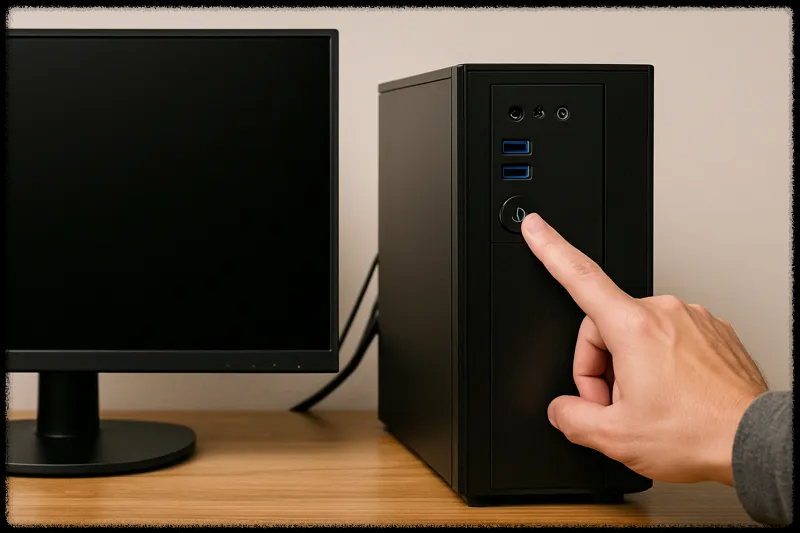 컴퓨터 전원 버튼을 누르는 화면