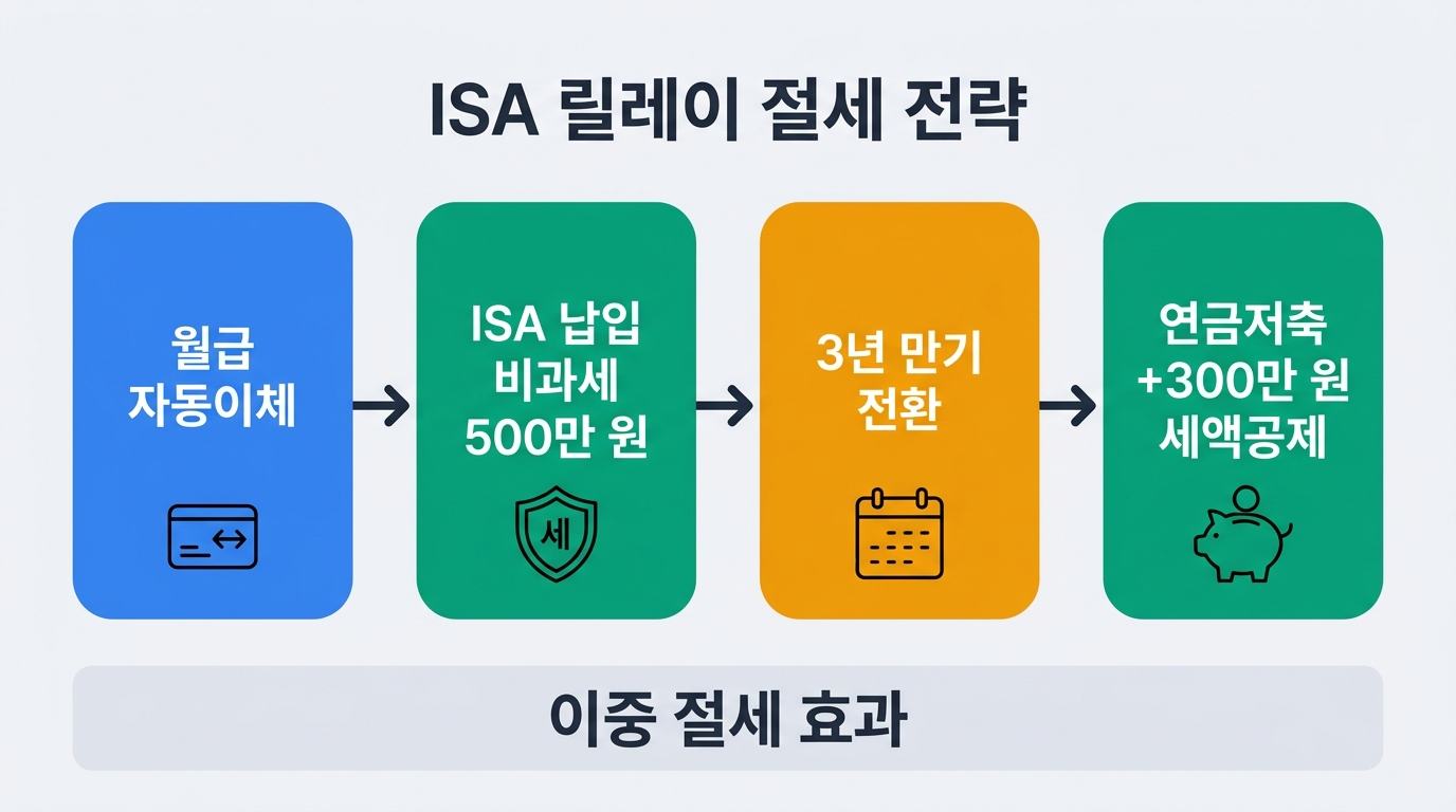 ISA 계좌에서 연금저축으로 전환하는 이중 절세 흐름도 인포그래픽