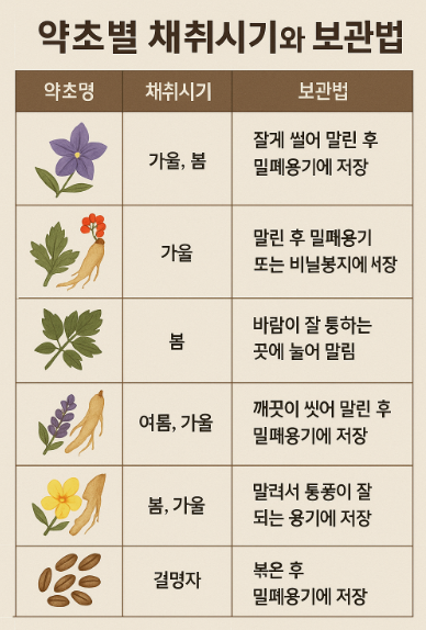 약초별 채취시기와 보관법