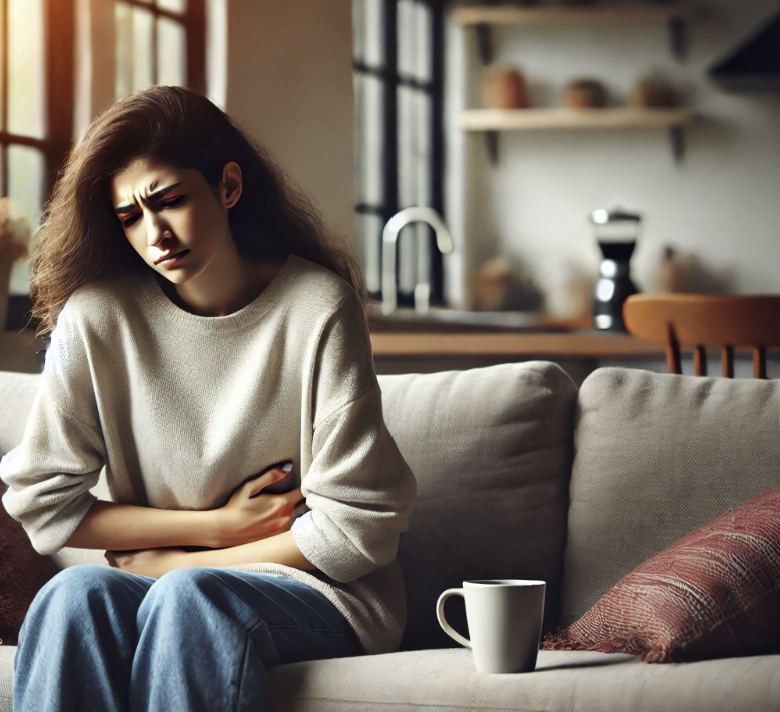 월경전증후군으로 힘들어하는 여성