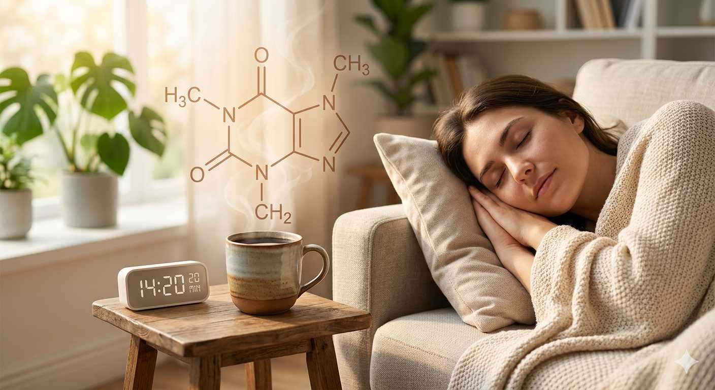 알람을 맞춰 두고 커피를 마시고 낮잠을 자는 모습