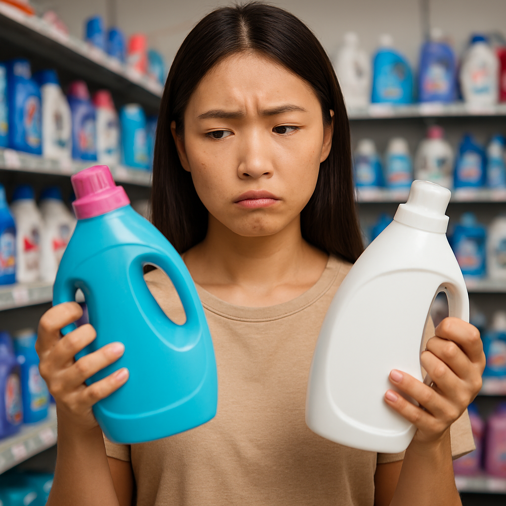 세제를 고민중인 여성