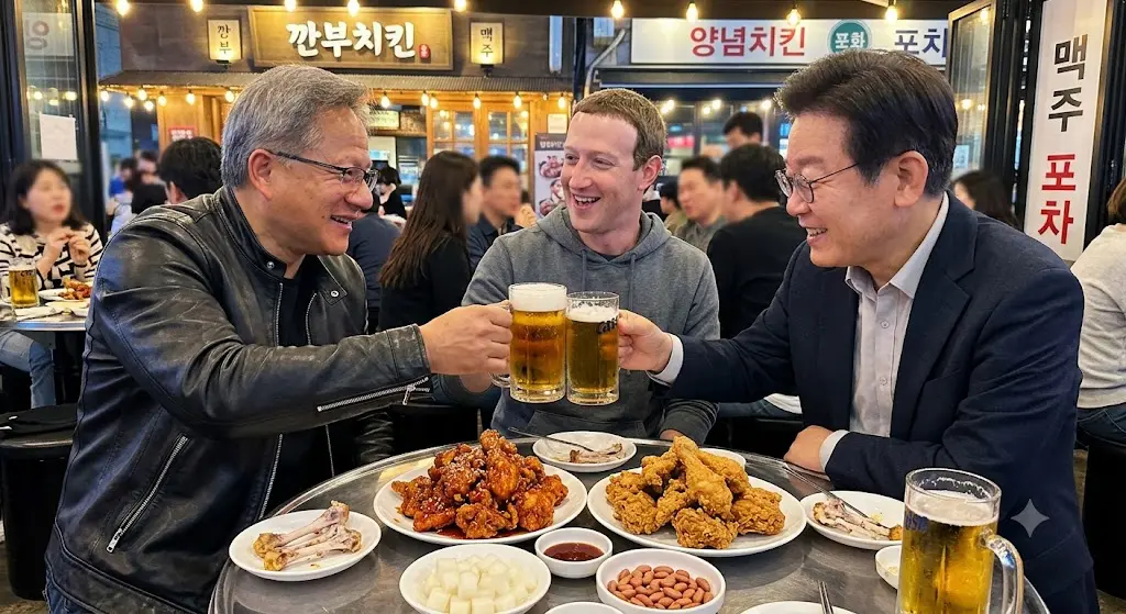 젠슨황&middot;저커버그&middot;이재명
치킨에 맥주 깐부회동