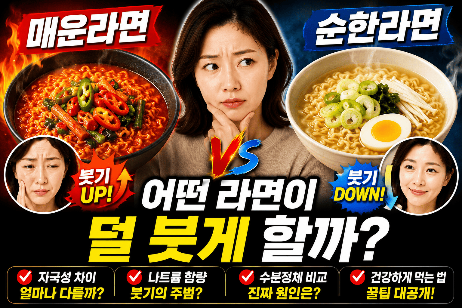 매운라면과 순한라면 비교 (붓기, 자극성, 수분정체)