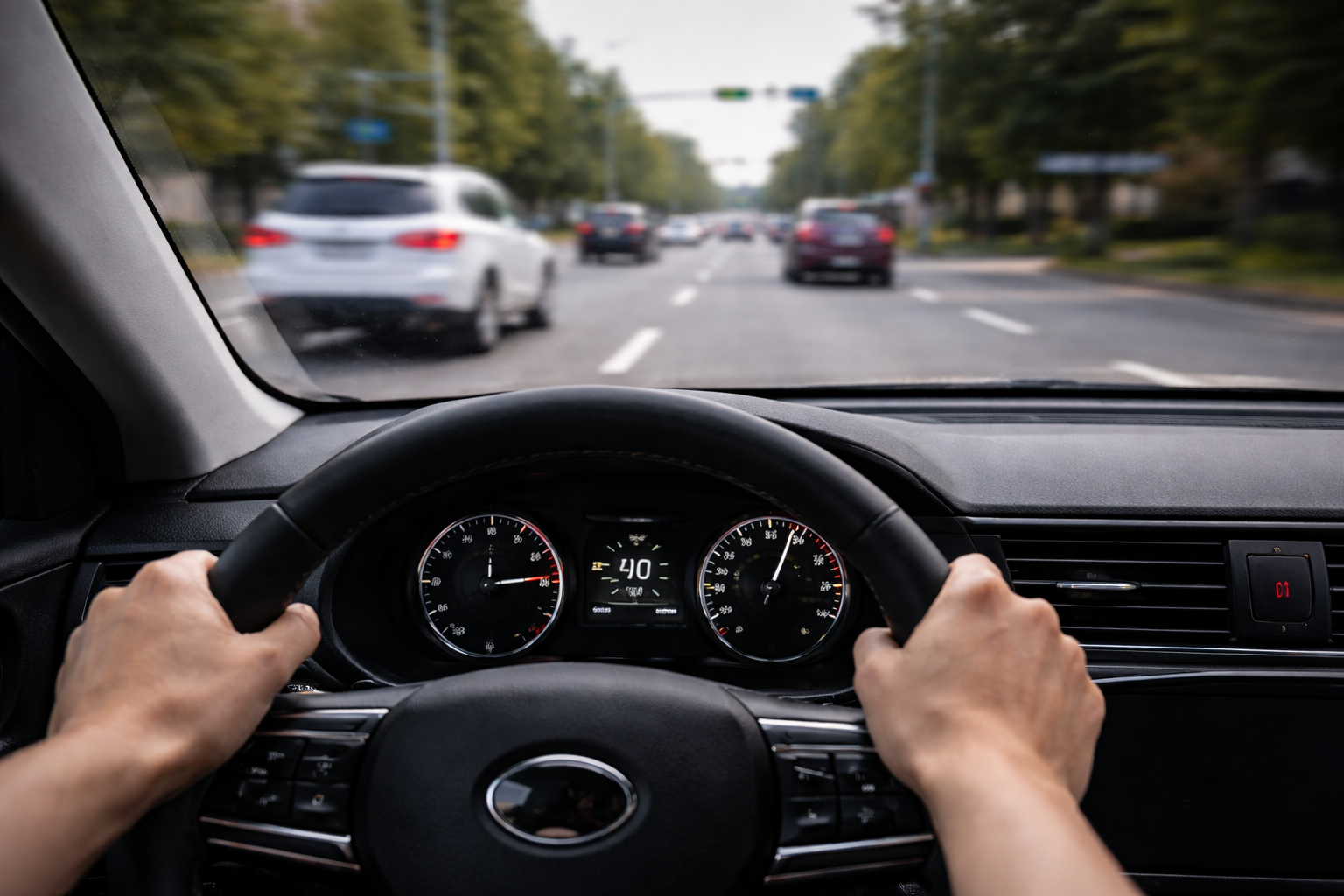 RPM은 정상인데 가속이 답답하게 느껴지는 운전자 시점의 계기판 모습