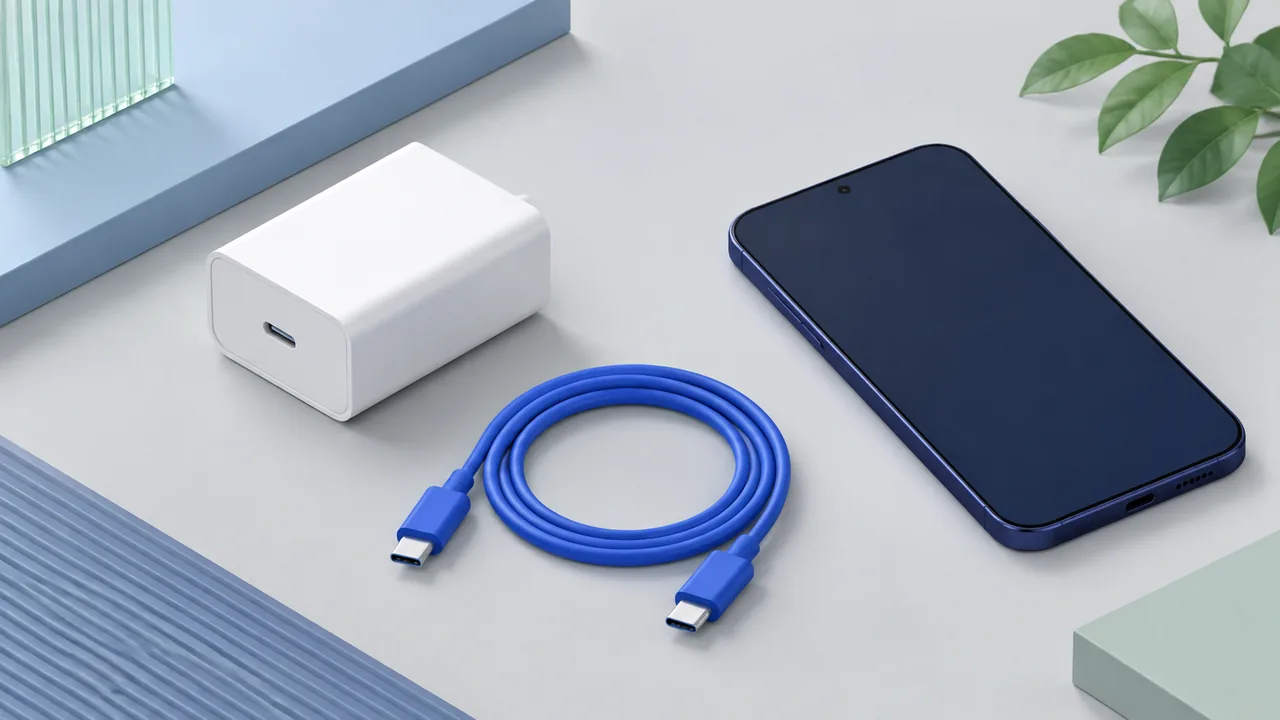 65W 노트북용 USB-C 충전기와 스마트폰을 연결하기 전에 사양을 확인하는 장면
