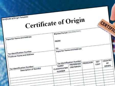 무역 원산지 증명서 사진