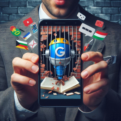 스마트폰 화면과 여러 가지 물건들이 배치된 모습.