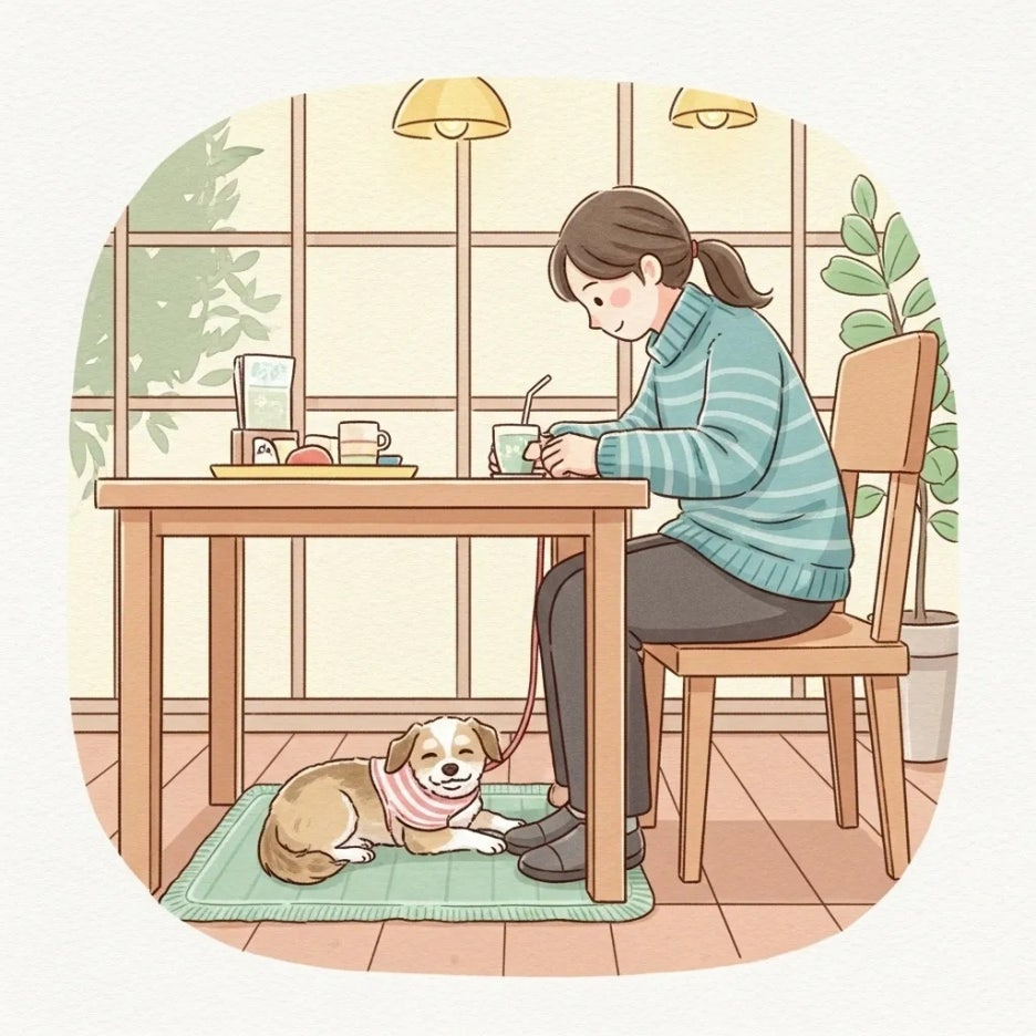 반려동물과 함께 카페에서 휴식하는 모습