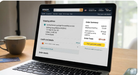 아마존 등 해외 직구 사이트에서 결제 단계의 최종 비용 및 배송대행지 입력 화면