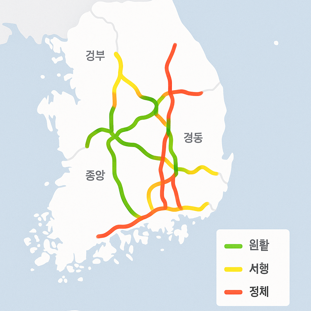 구간별 혼잡 비율: 경부, 서해안, 영동선 집중
