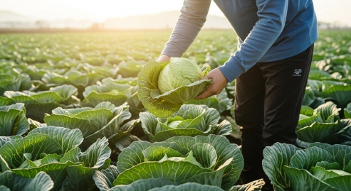 신선한 양배추를 한 잎씩 떼어내는 모습