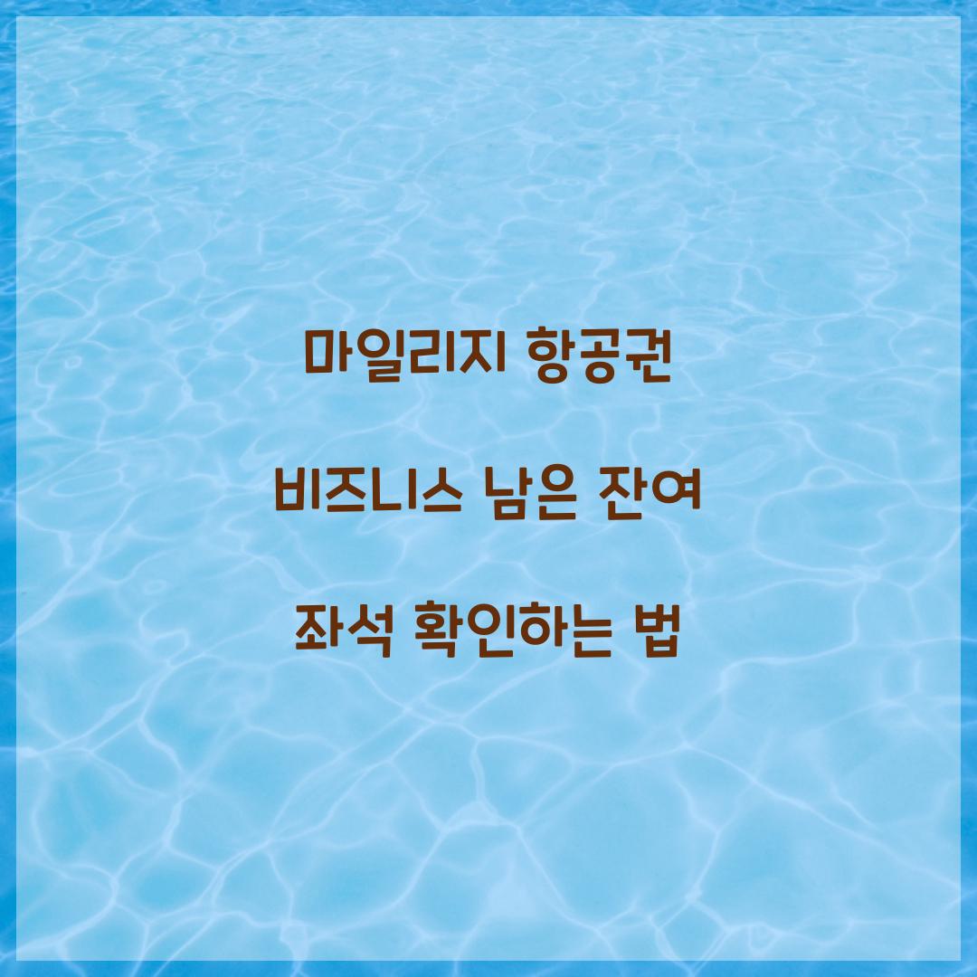 마일리지 항공권 비즈니스 남은 잔여 좌석