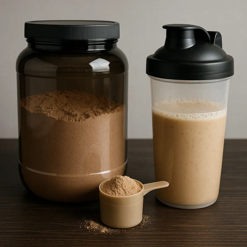 단백질-보충제를-올바르게-섭취하는-방법을-시각적으로-표현한-이미지로-단백질-가루와-쉐이커가-깔끔하게-정리된-모습