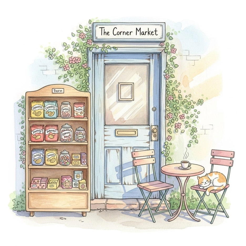 과자가 진열된 아기자기한 동네 상점