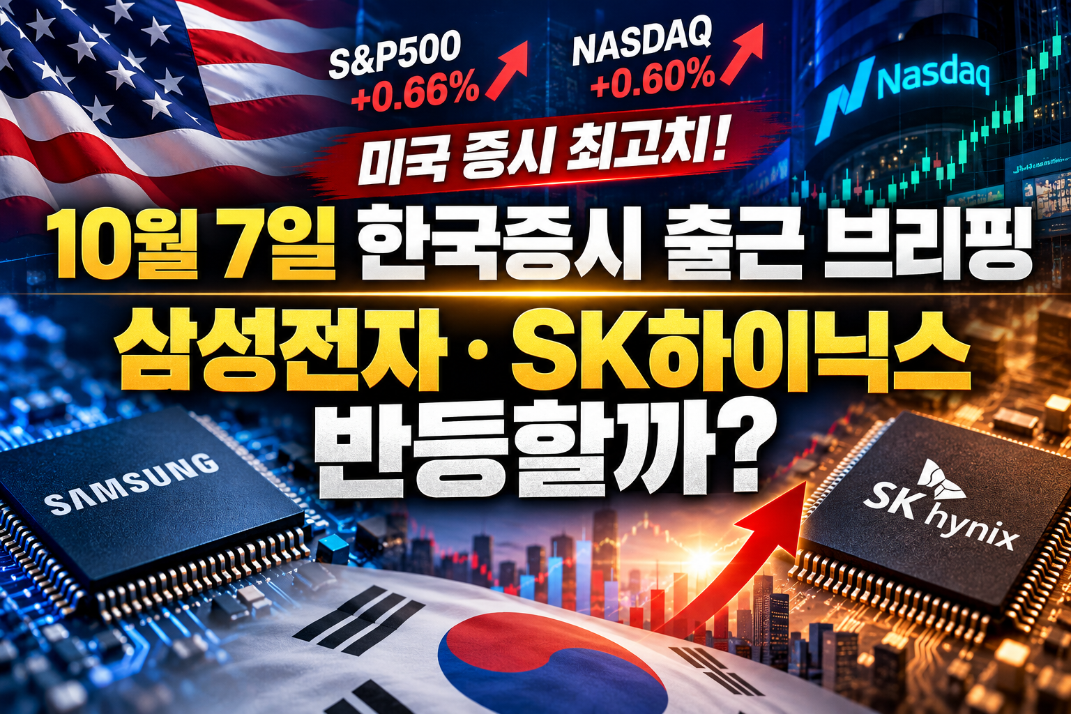 미국 S&P500 나스닥 사상 최고치와 AI 반도체 상승, 삼성전자 SK하이닉스 외국인 수급을 살펴보는 10월 7일 한국증시 출근 브리핑
