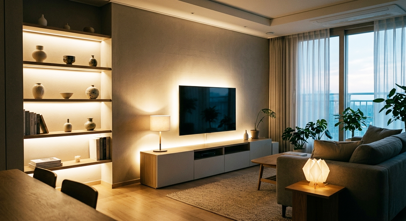 직접적인 노출을 최소화한 셀프 간접조명의 인테리어 이미지