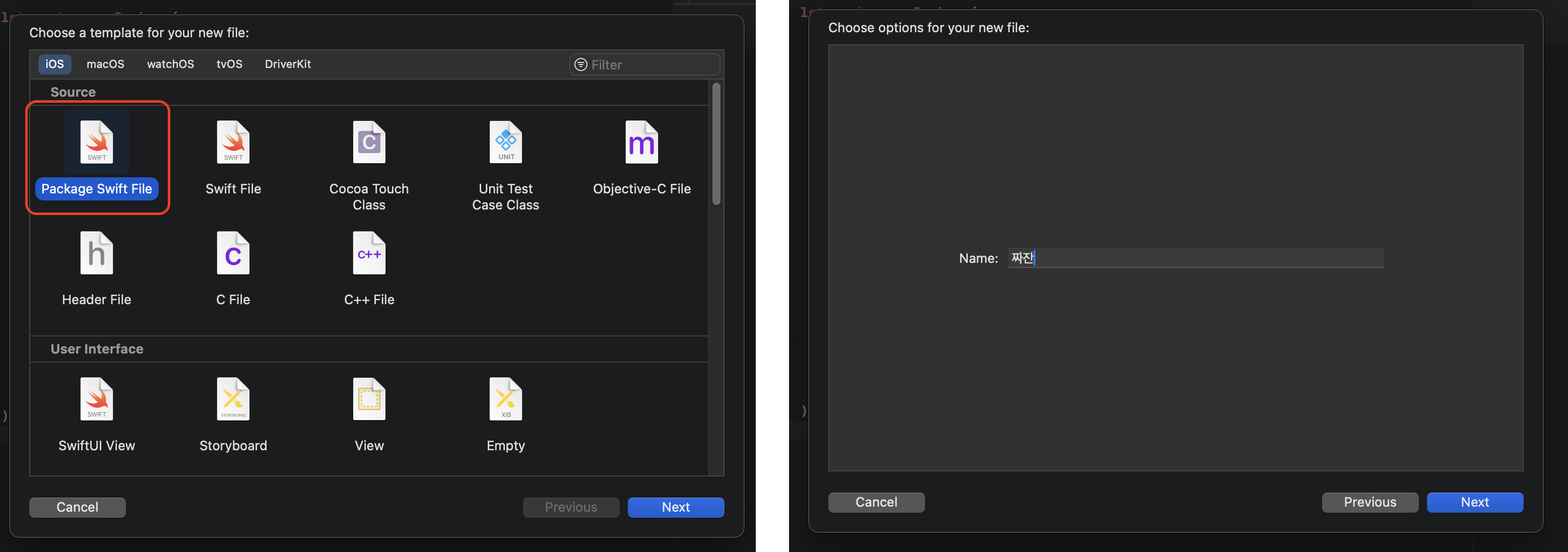 템플릿 수정 이후 Xcode