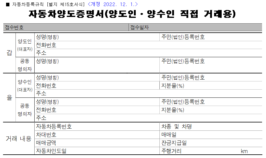 자동차양도증명서-양식