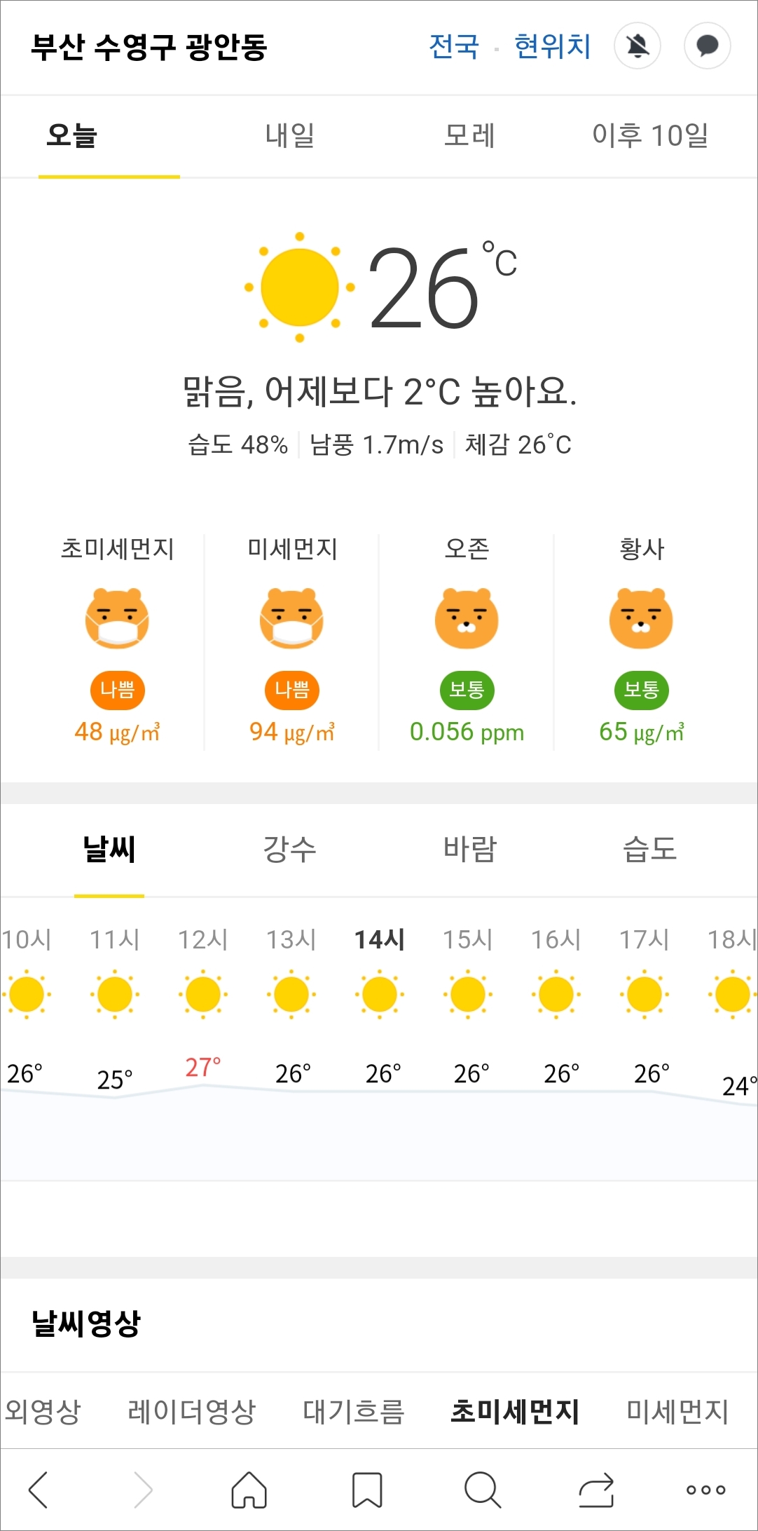 다음 날씨 페이지에 접속