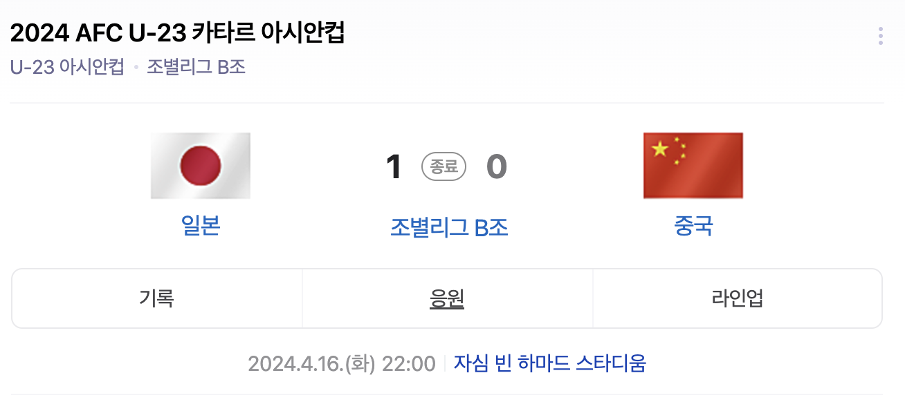 U-23 아시안컵 조별리그 일본 중국 경기 결과