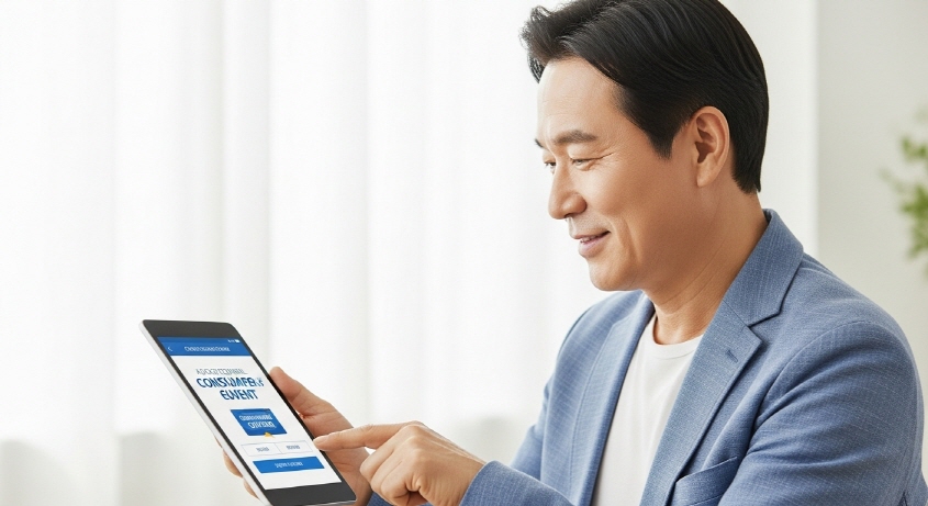 태블릿으로 카드사 앱 접속 중인 중년 남성