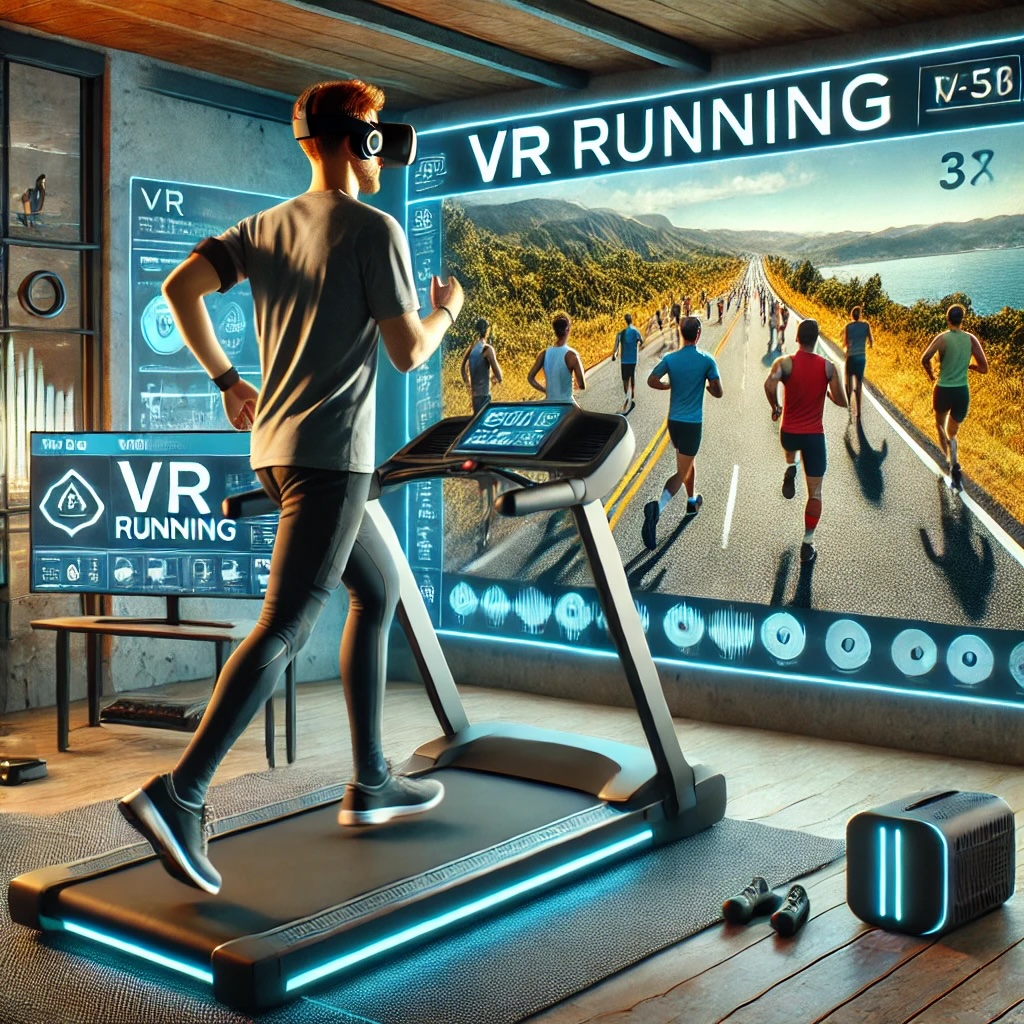 VR 러닝, 집에서 즐기는 가상 마라톤 체험을 보여주는 이미지 사진