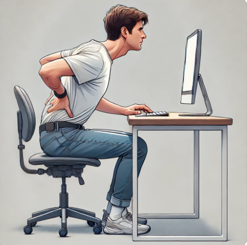 노트북으로 작업하면서 고개가 앞으로 기울어지는 남성의 모습