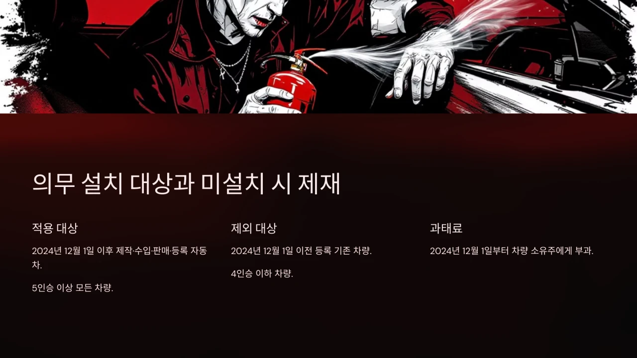 차량용 소화기 의무화, 차량용 소화기종류, 설치기준, 의무설치대상, 적용대상차종