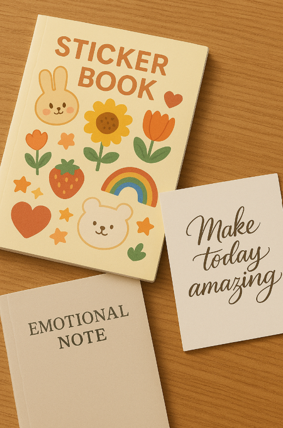 Stickerbook with calligraphy cards and notebook