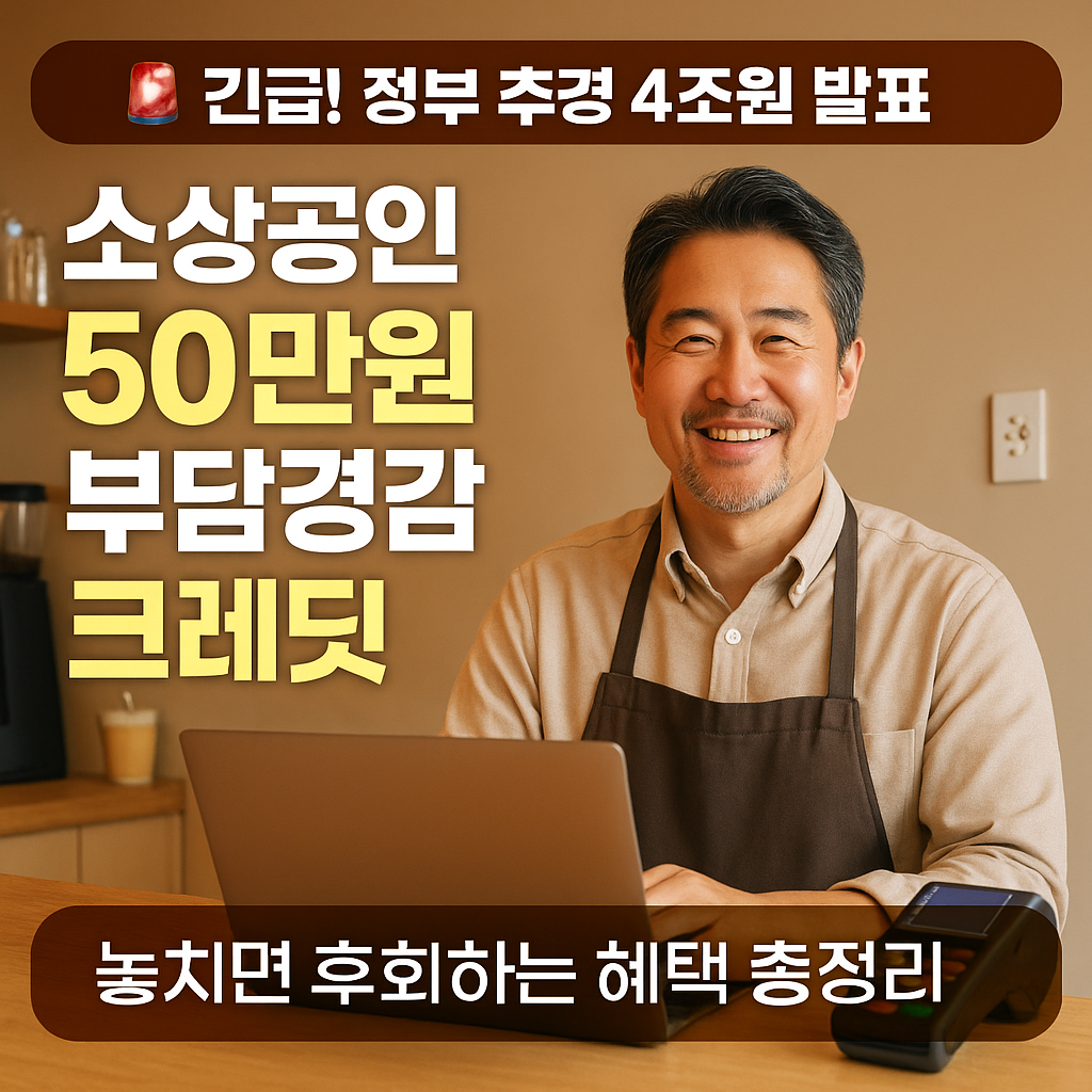 [1편] 긴급! 정부 추경 4조원, 소상공인 50만원 부담경감 크레딧 놓치면 후회하는 혜택 총정리