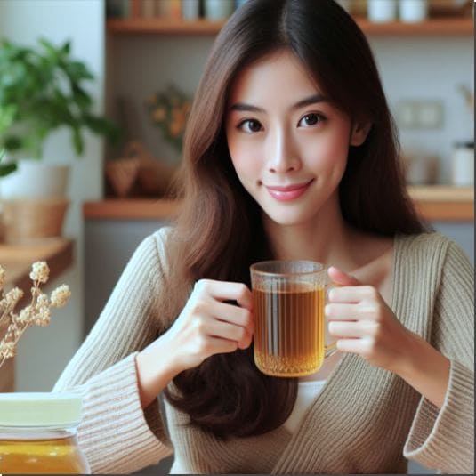 아카시아 꿀차 마시는 여성