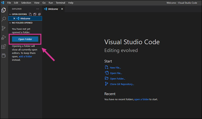 비주얼 스튜디오 코드 Open Folder 지정