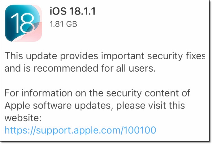 iOS 18.1.1 업데이트