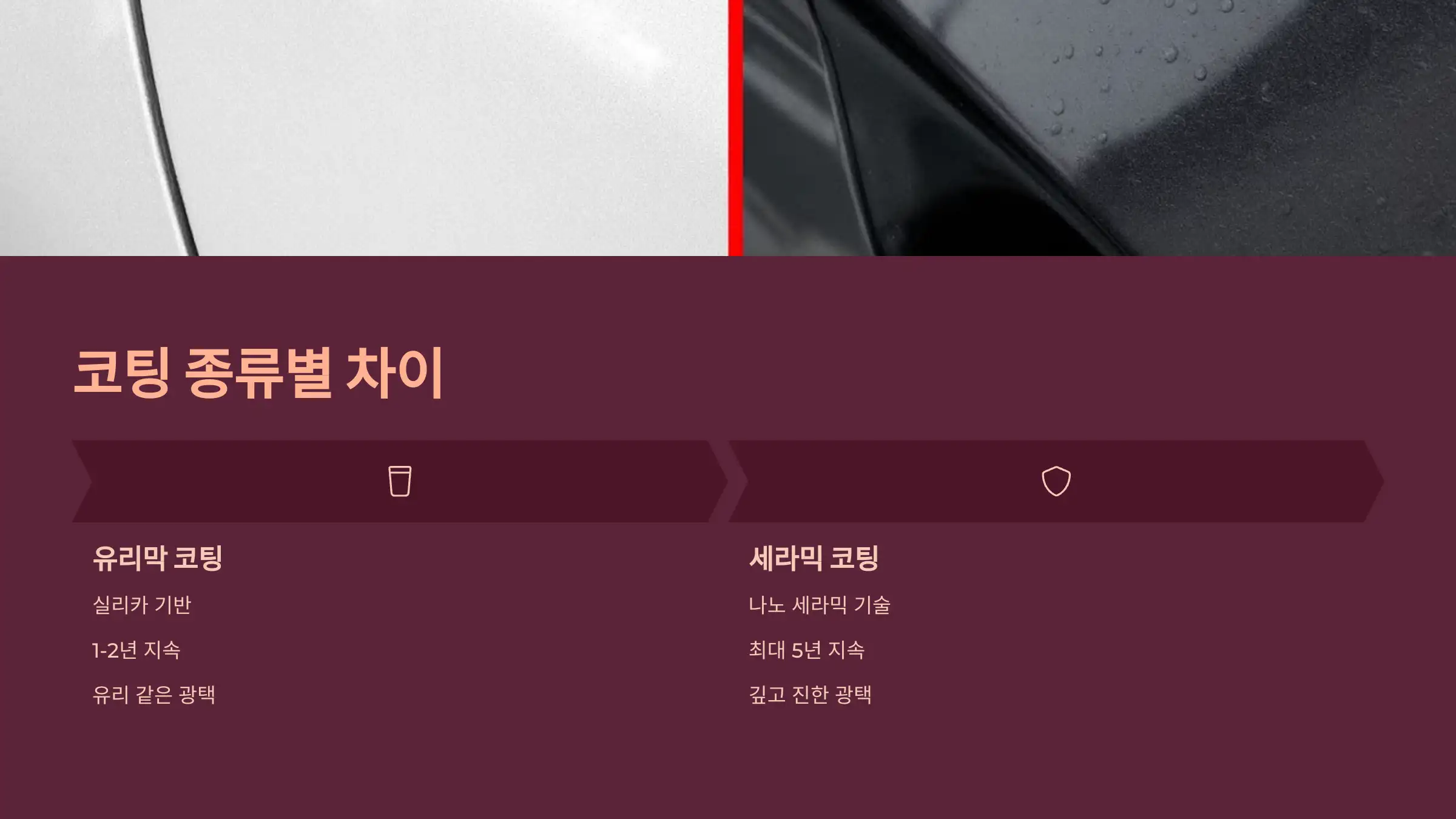 코팅 종류별 차이 (유리막 vs 세라믹)